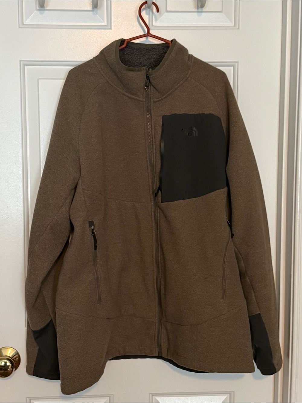 The North Face Men's Brown Fleece Jacket with Black Chest Pocket
